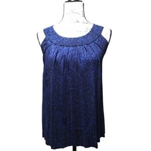 Grace Metallic Pleated Sleeveless Pullover Top Silk Blend Stretchy Knit Small